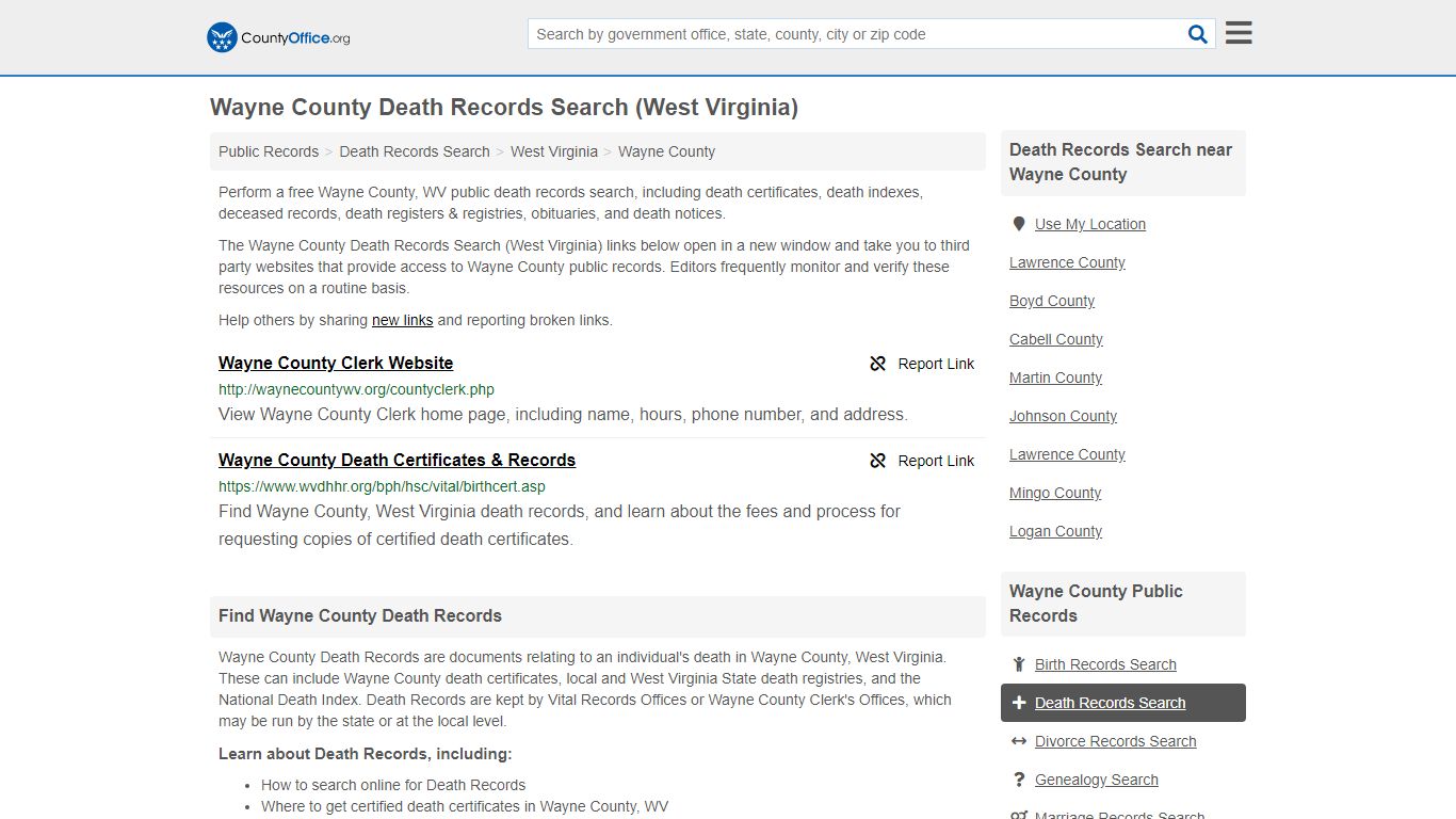 Death Records Search - Wayne County, WV (Death ...